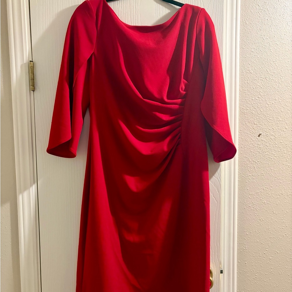 DKNY Elegant Red Long Sleeve Dress